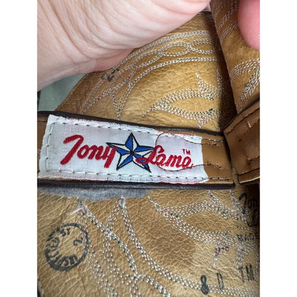 Vintage Tony Lama Boots Mens 8 D 1002 Two Tone Brown Leather Stitch Cowboy main image 4